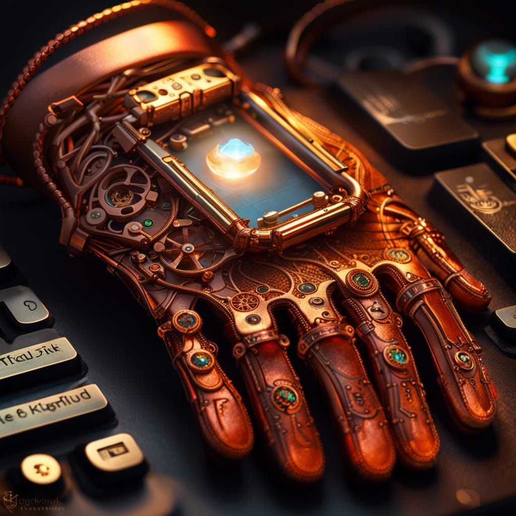 Steampunk Glove with Keyboard and Orange Crystal