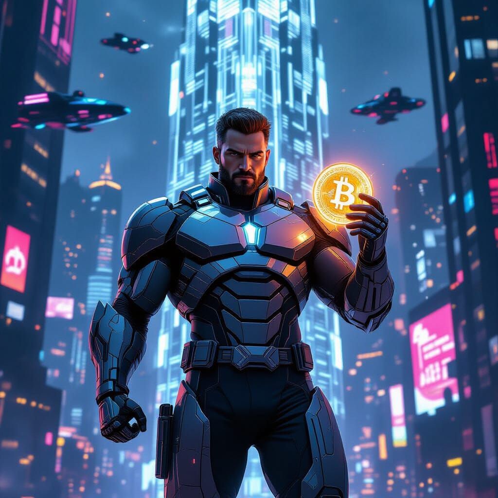 Cyberpunk Crypto Lord Ascends Neon Metropolis