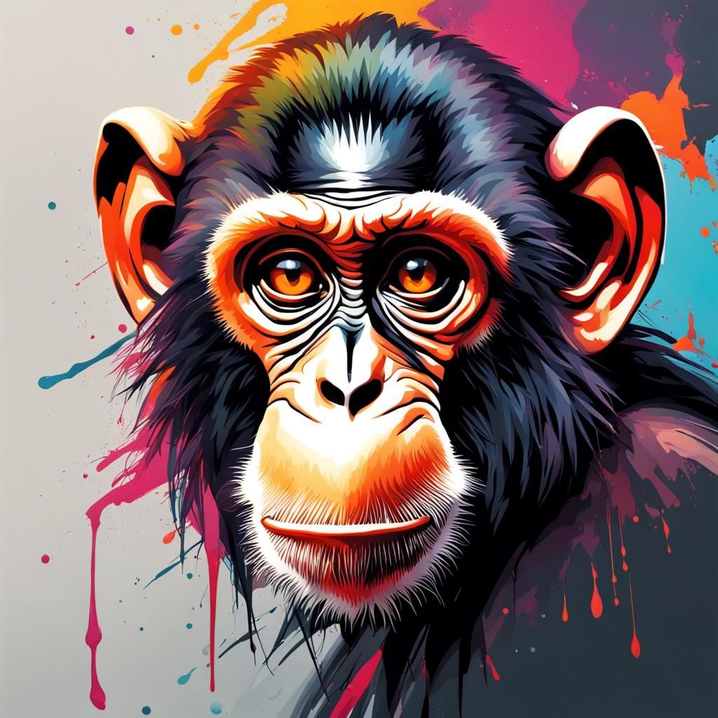 Hyperrealistic Monkey Portrait in Splash Art Style