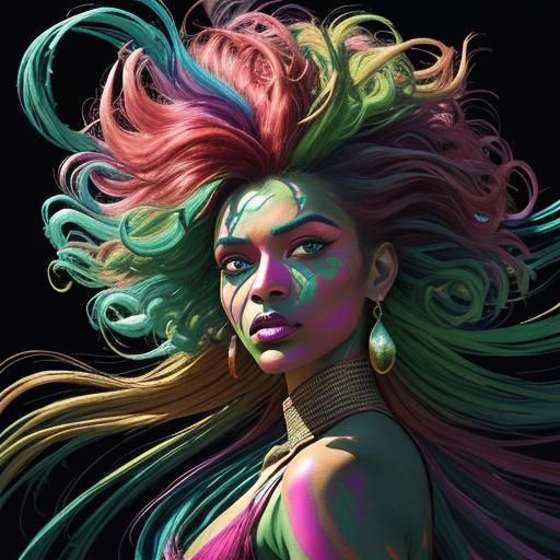 Peacock Haired Woman in Fauvist Expressionism