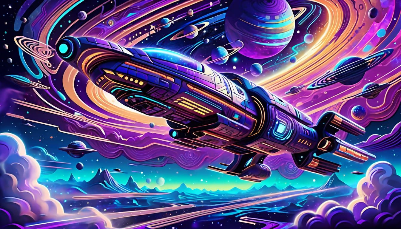 Sci-Fi Spaceship in Geometric Abstraction Style