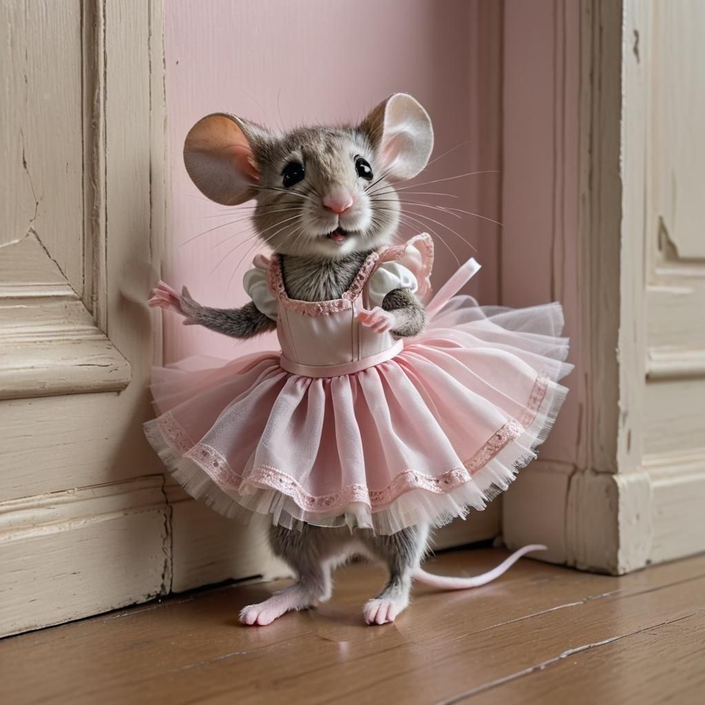 Hyperrealistic Mouse Girl Pirouetting, Fine Art Masterpiece