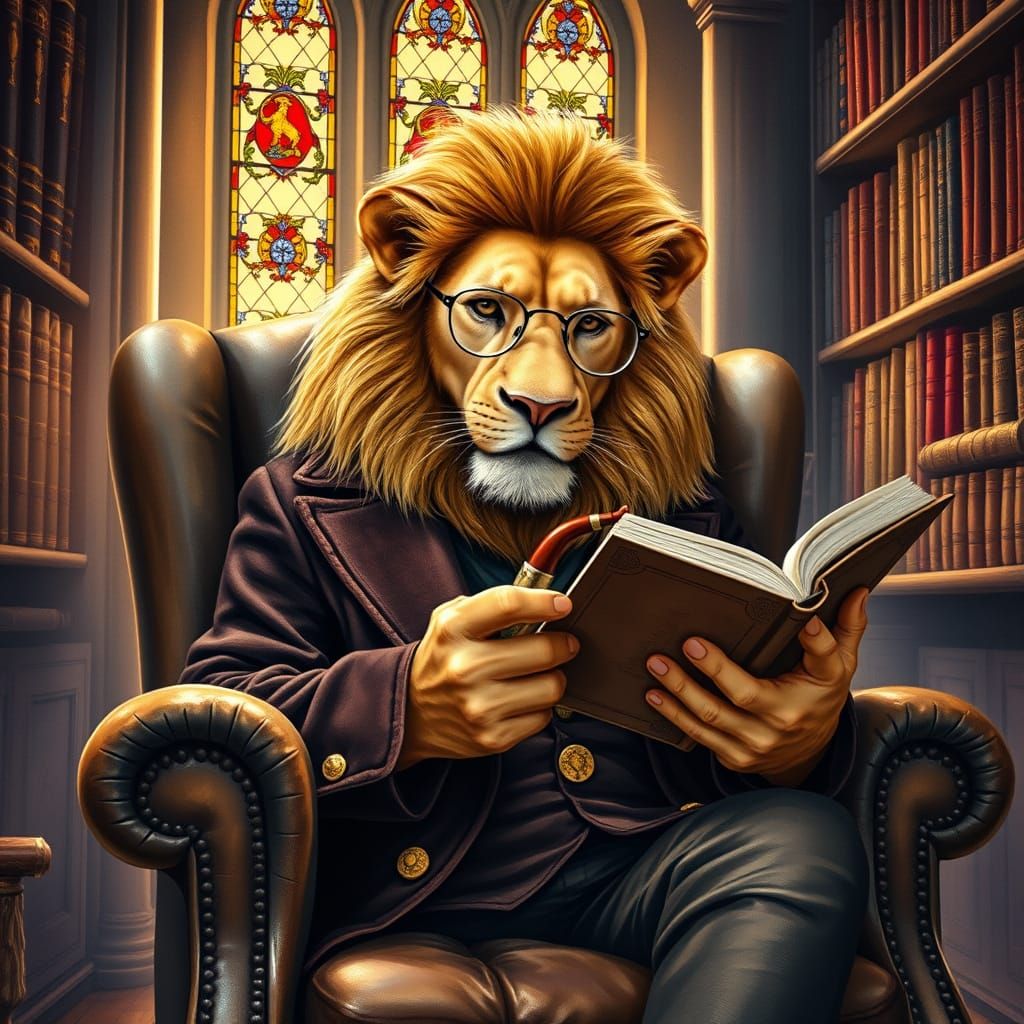 Sophisticated Lion in Velvet Smoking Jacket