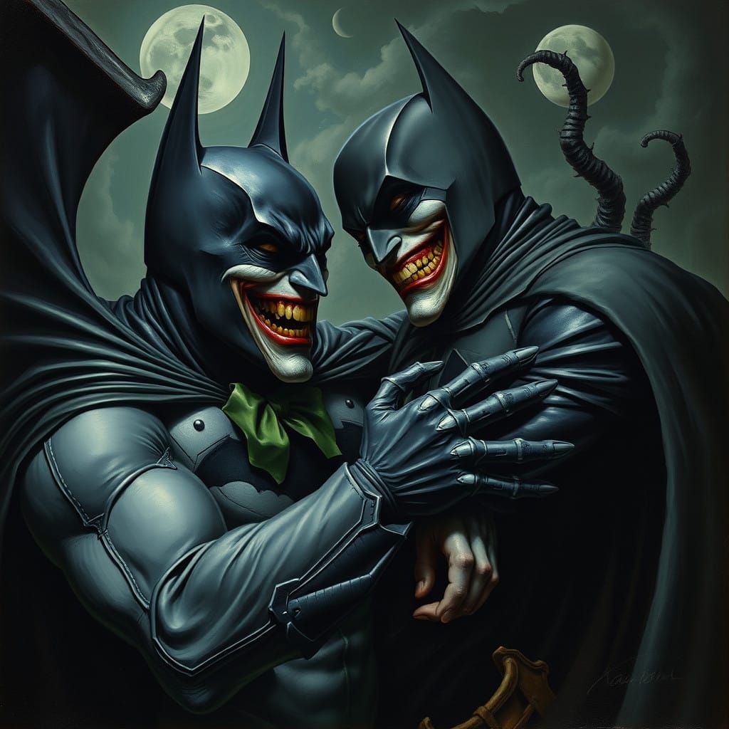 Batman Engages in a Haunting Struggle with the Joker in a Da...