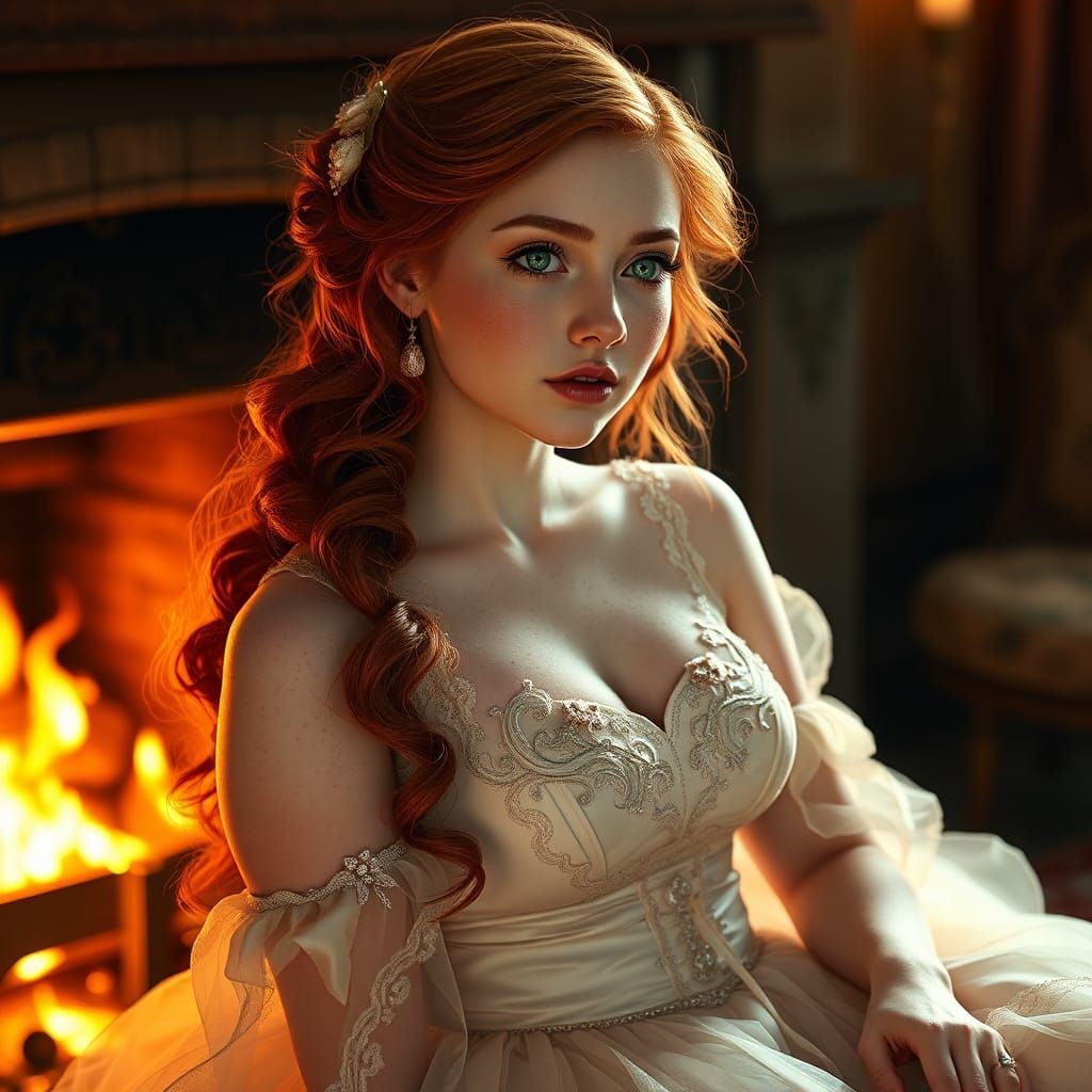 Radiant Redhead Bride Awaits Husband: Art Nouveau Style
