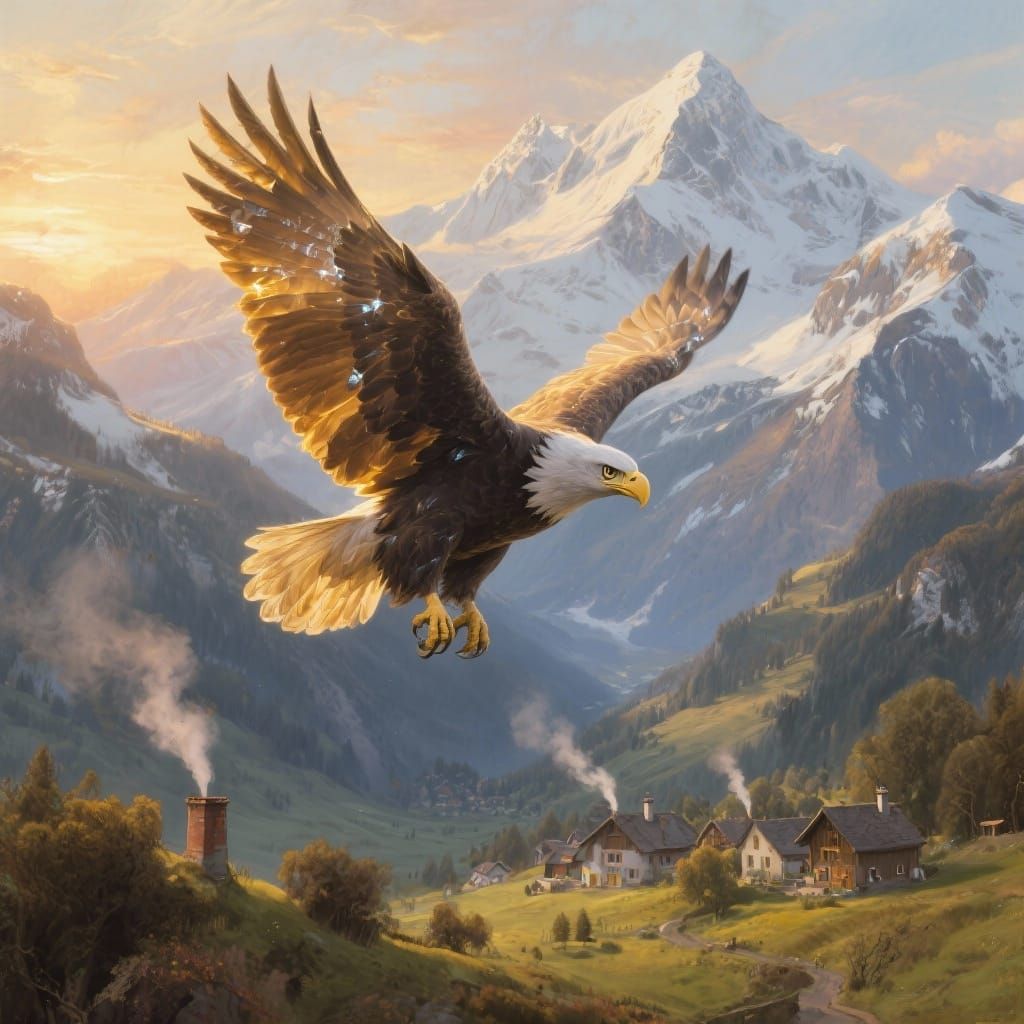 Majestic Eagle Over Swiss Alps at Dawn