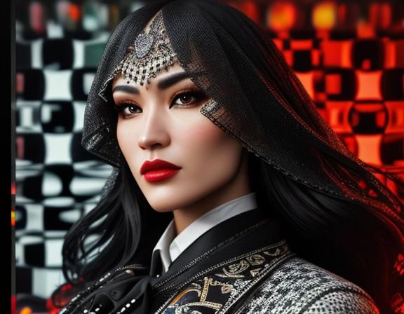 Detailed Chessboard Portrait in Pop Art Style