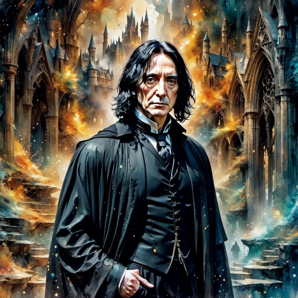 Severus Snape Portrait in Watercolor and Ink