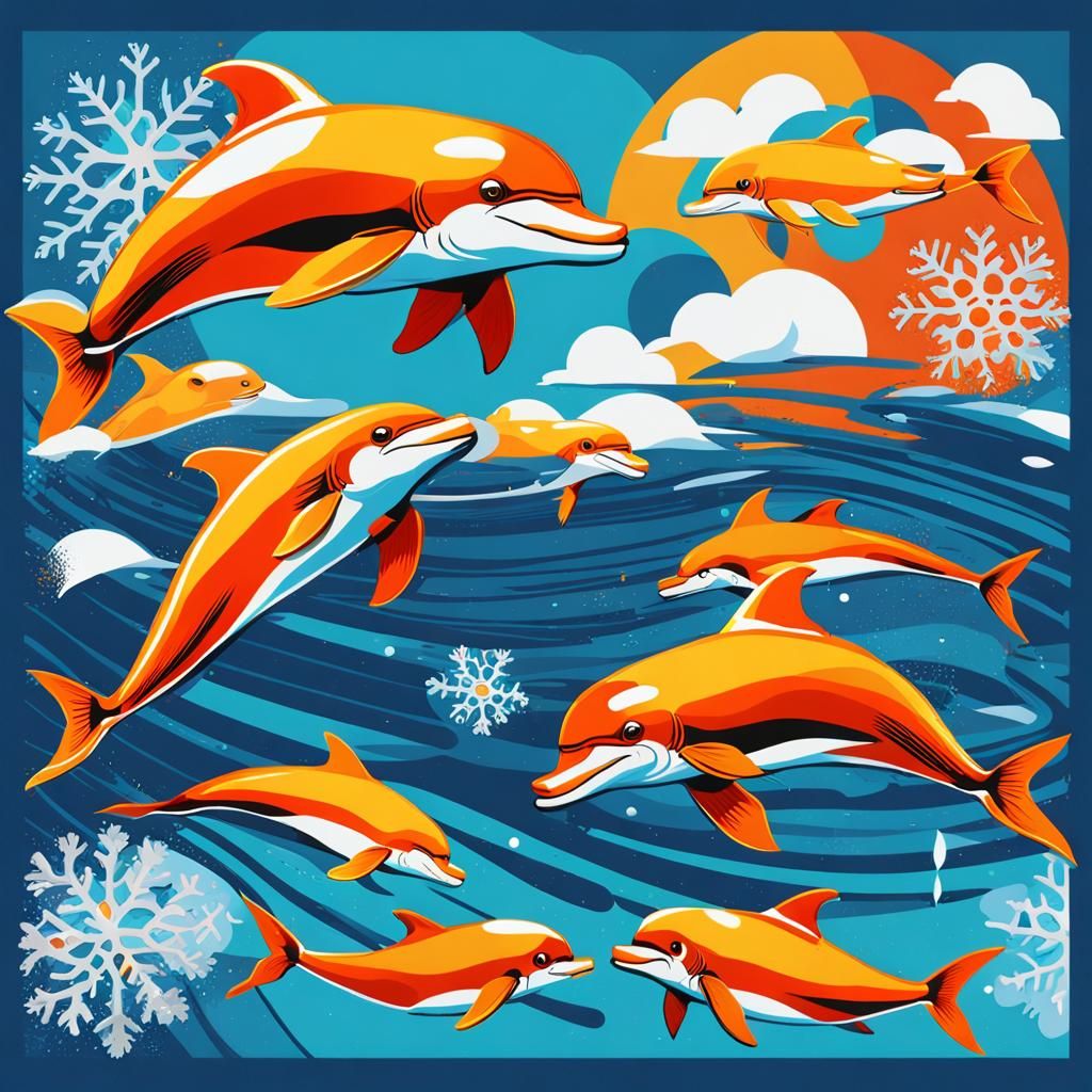 Dolphins Celebrate Christmas: Pop Art Screen Print