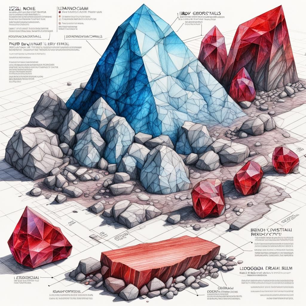 Hyperrealistic Ruby Crystal Geological Schematic in Colored ...