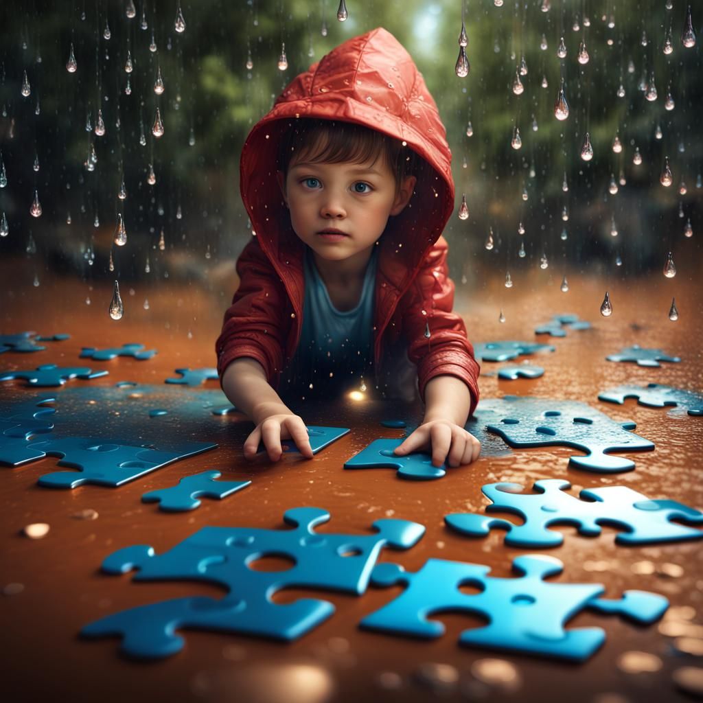 Children's Puzzle with Missing Piece in Matte Painting