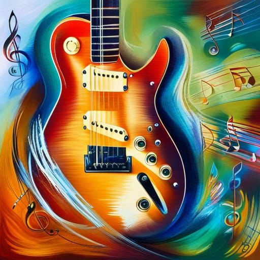 Abstract Oil Painting of Electric Guitar