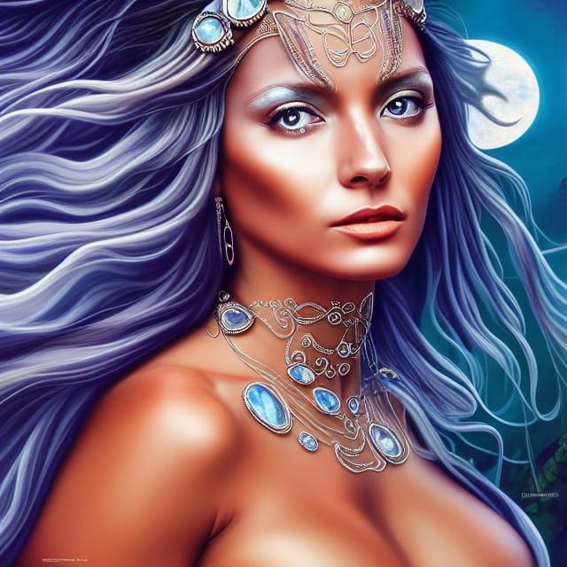 Sensual Woman with Moonstone Essence: Fantasy Art