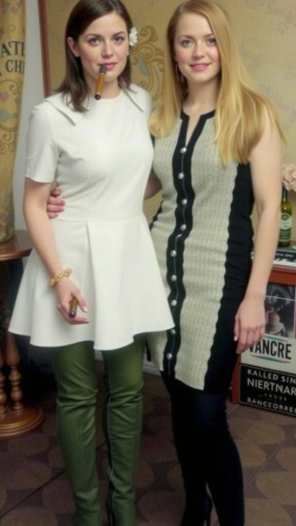 Elegant Women Smoking Cigars in Pin-Up Style