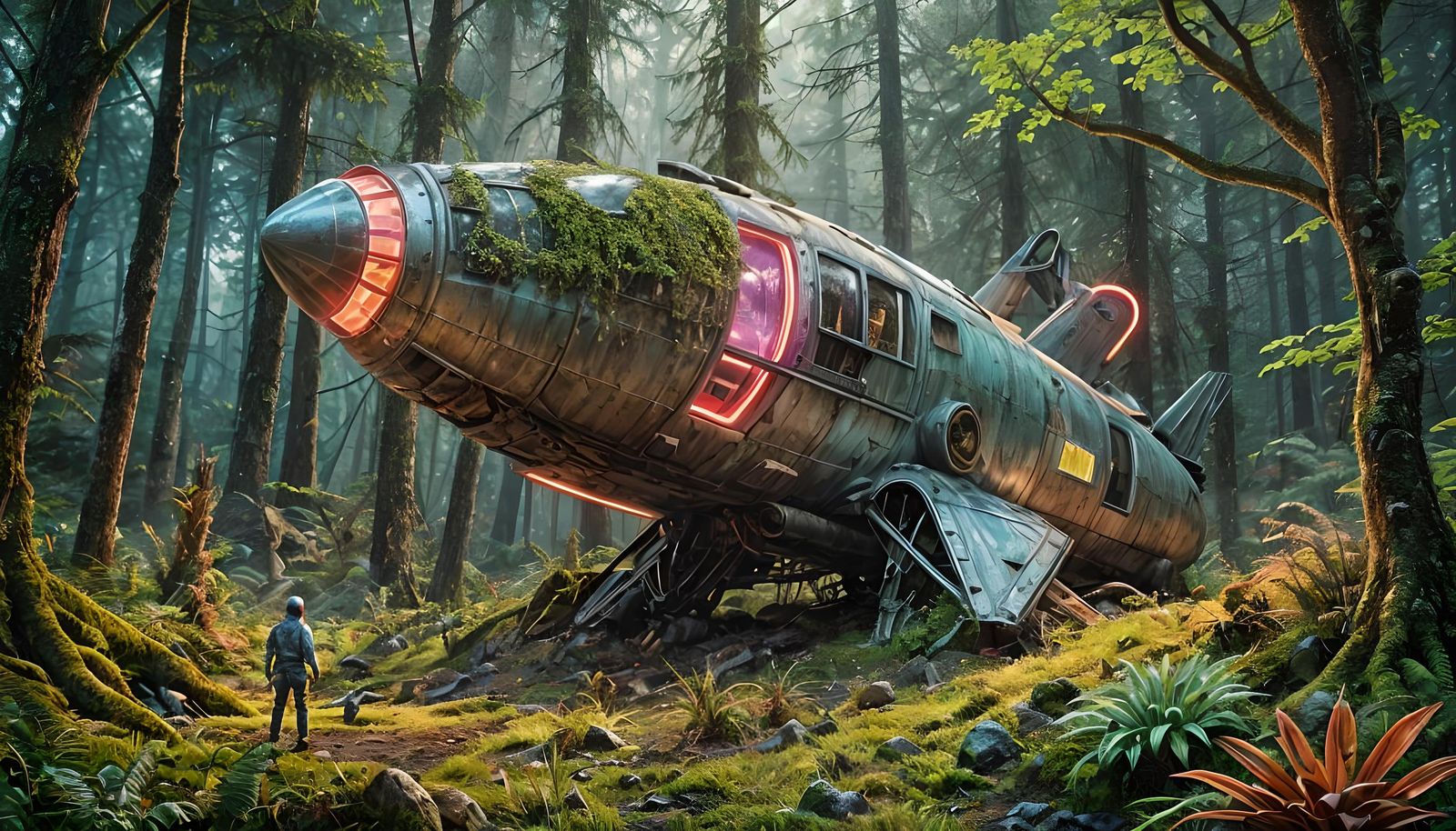 Crashed Retro Rocketship on Alien Planet