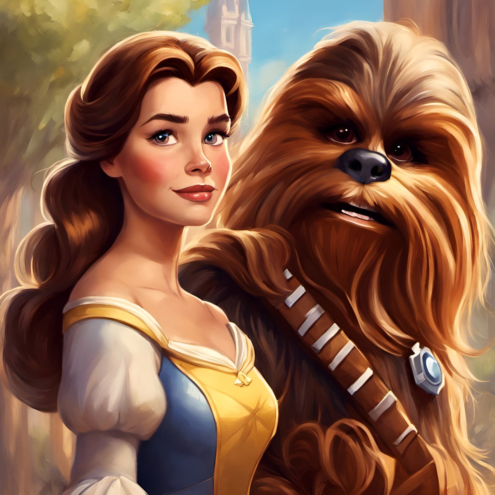 Belle and Chewbacca Portrait in Detailed Character Design