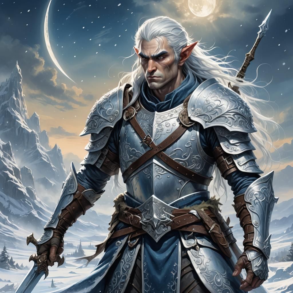 Warrior Elf in Snowy Plains: Digital Painting