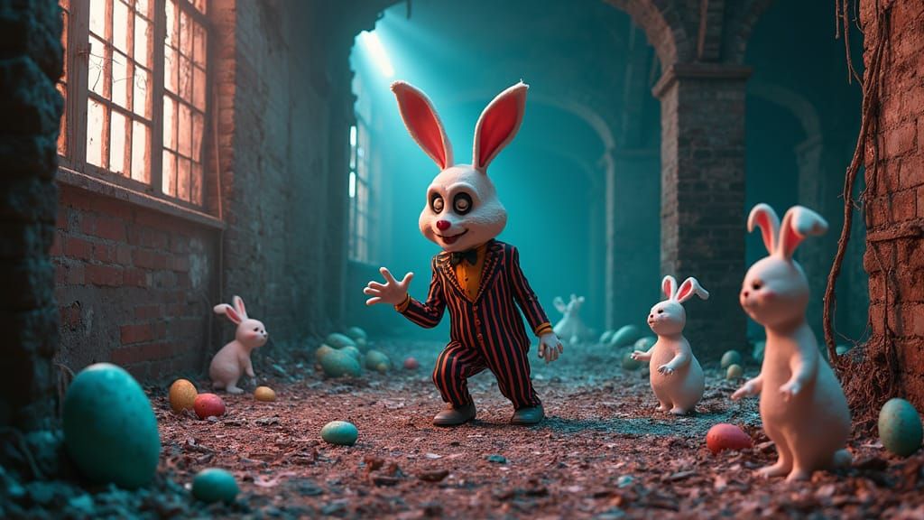 Gothic Easter Bunny Haunts Abandoned Candy Factory