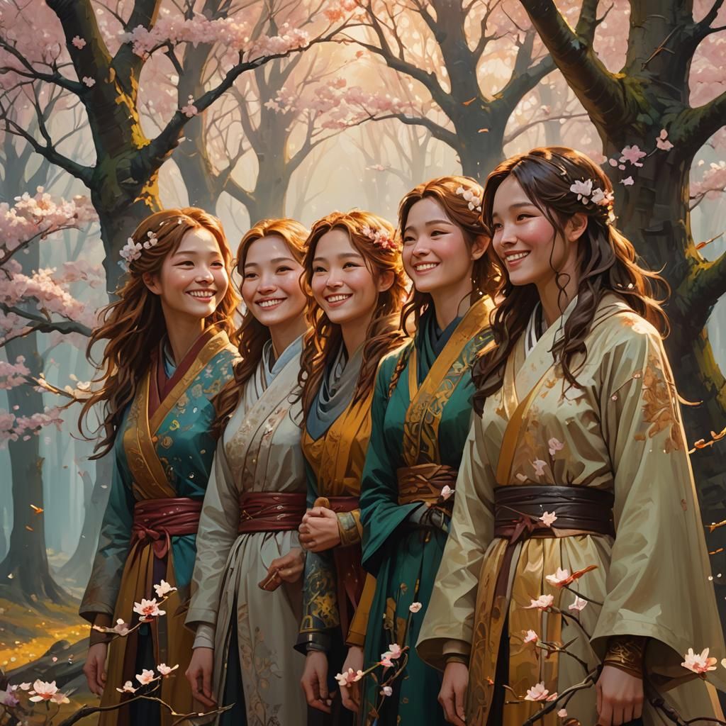 Four Seasons Harmony in Fantasy Oil Painting