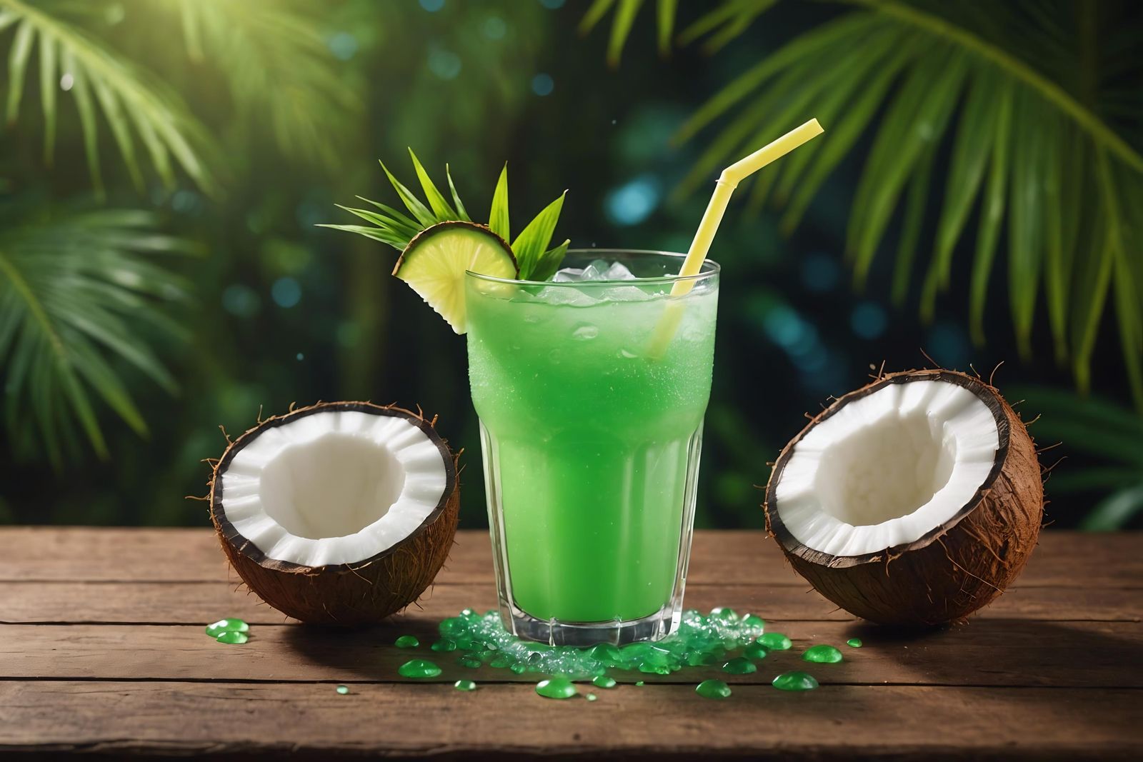 Refreshing Glowing Coconut Juice Drink in Motion