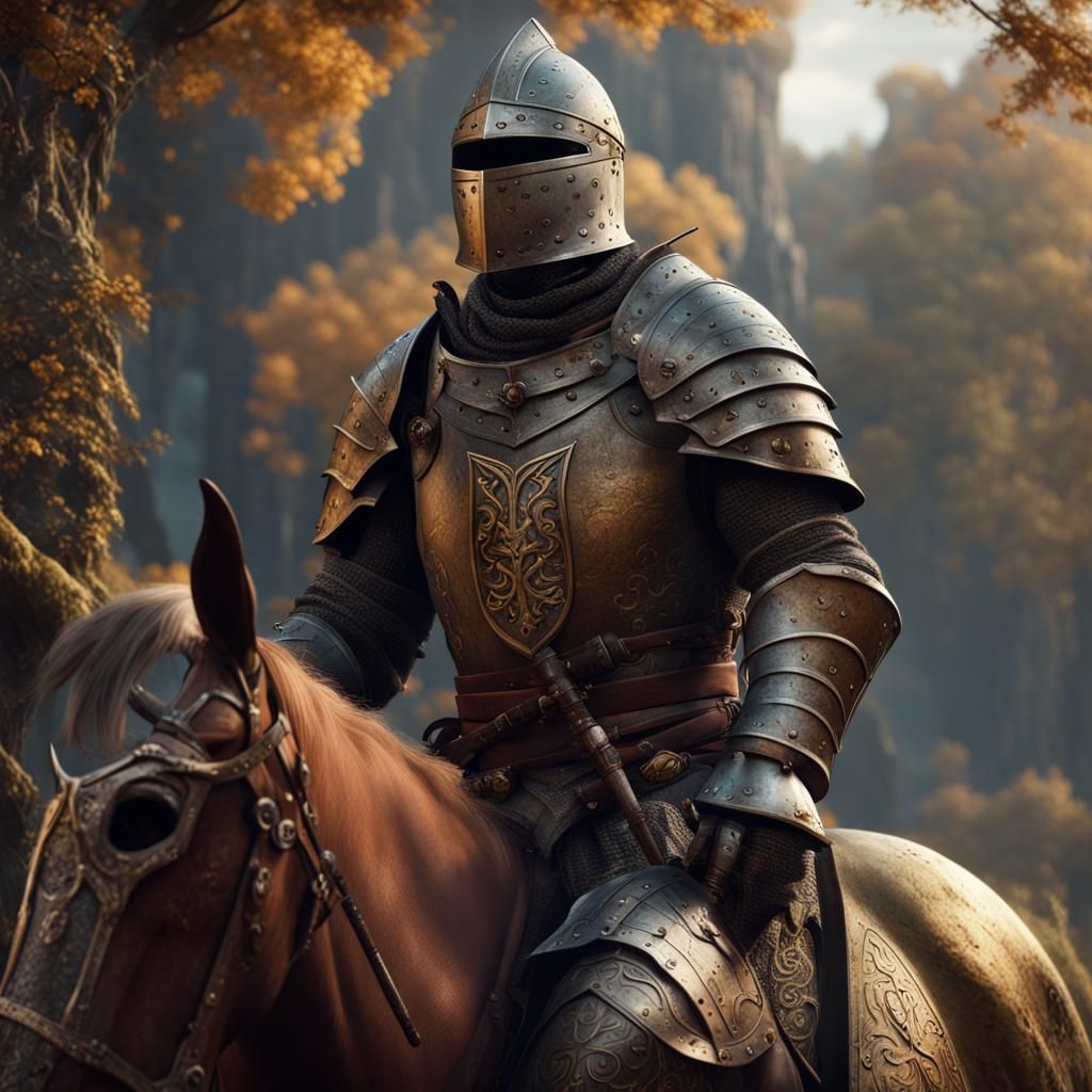 Medieval Knight Using Apple Computer: Detailed Matte Paintin...