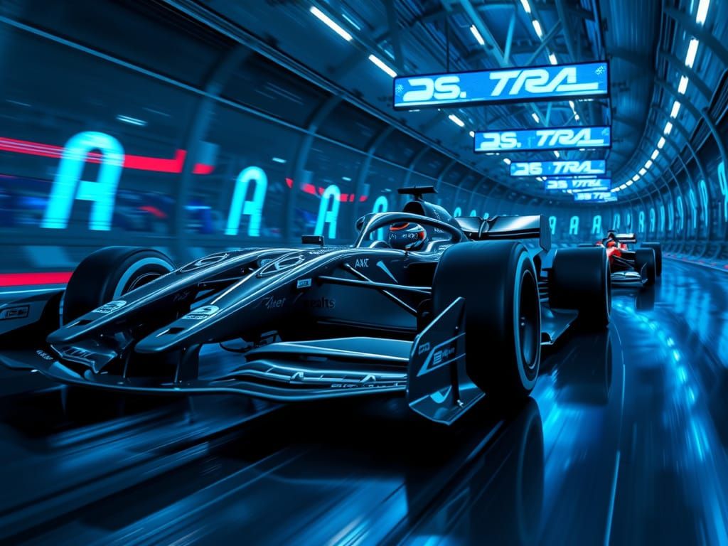 Futuristic Formula 1 Race Car Overtaking Competitor