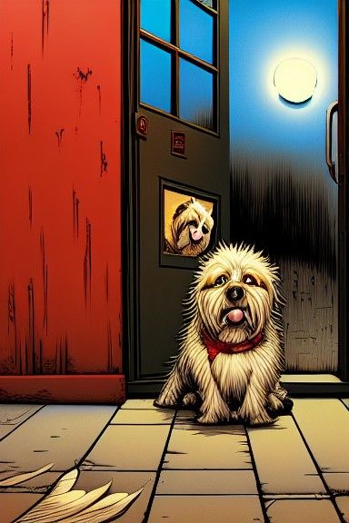 Dogs Posing in Doorway, Cel-Shaded Style