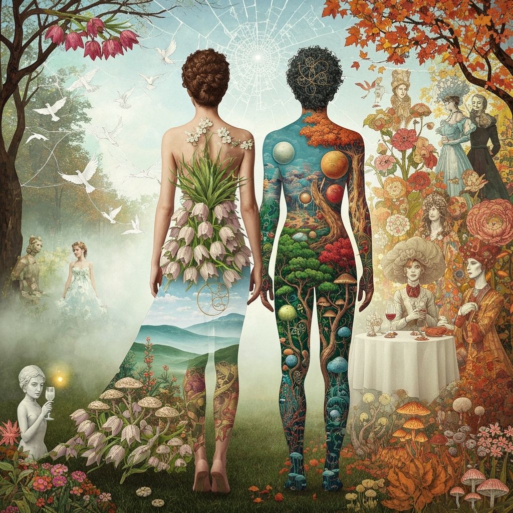 Woman in Flower Dress, Surreal Dreamscape Collage