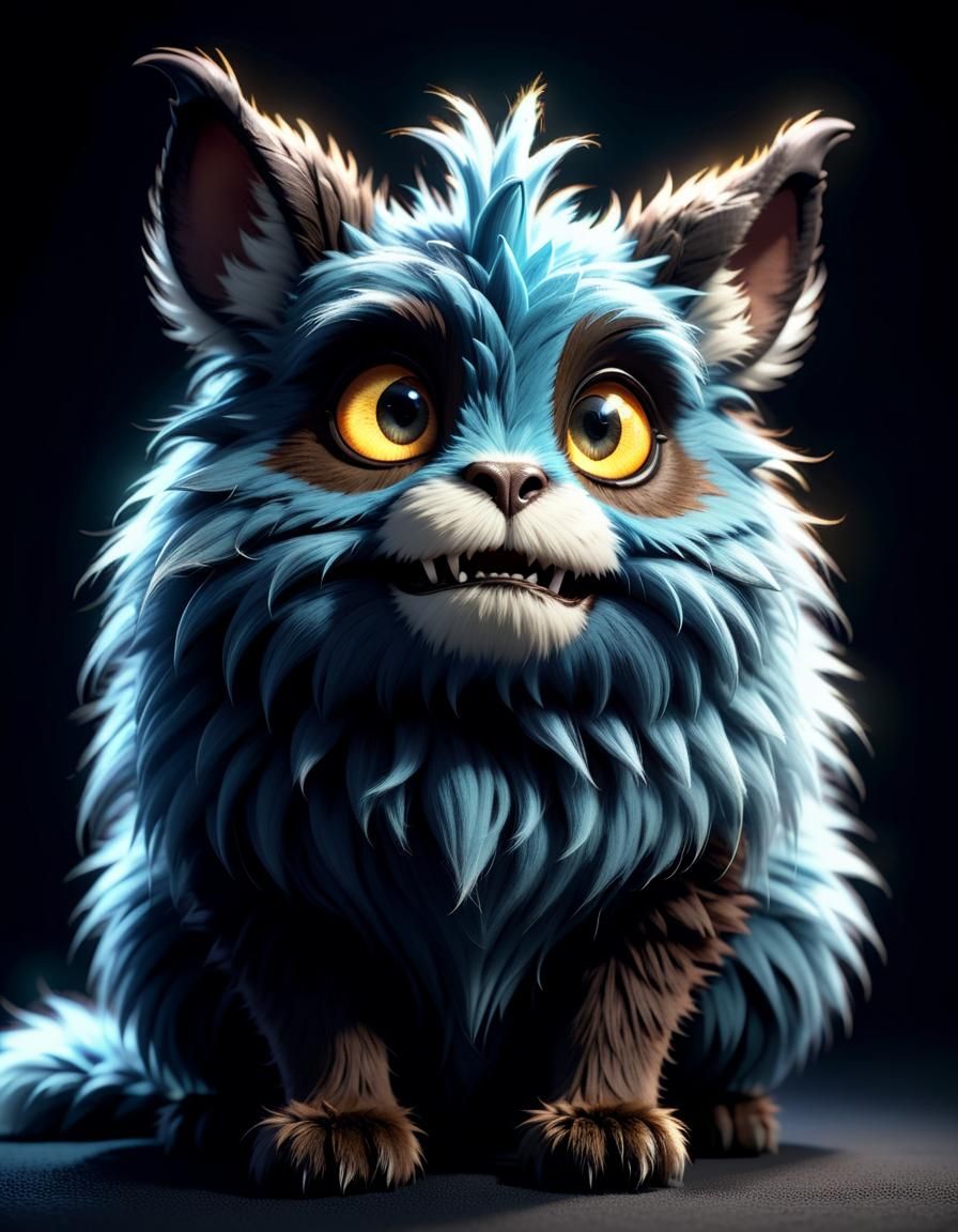 Timid Furry Monster Cowers in Darkness