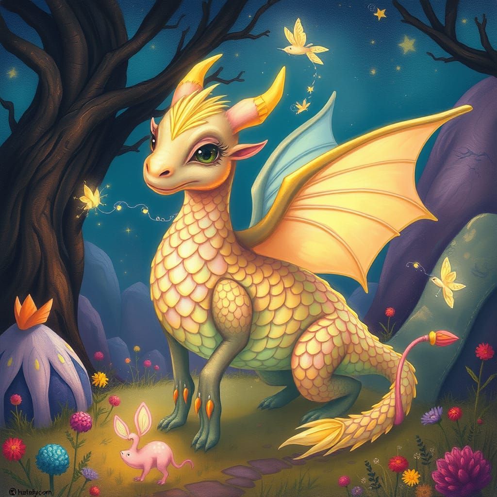 Glowing Mythical Creature in a Dreamlike Environment