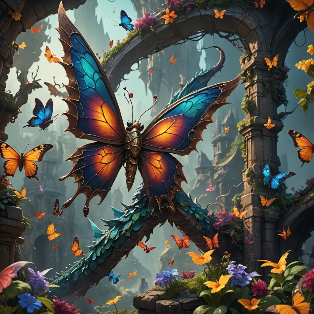 Fantastical Dragon Butterfly Concept Art