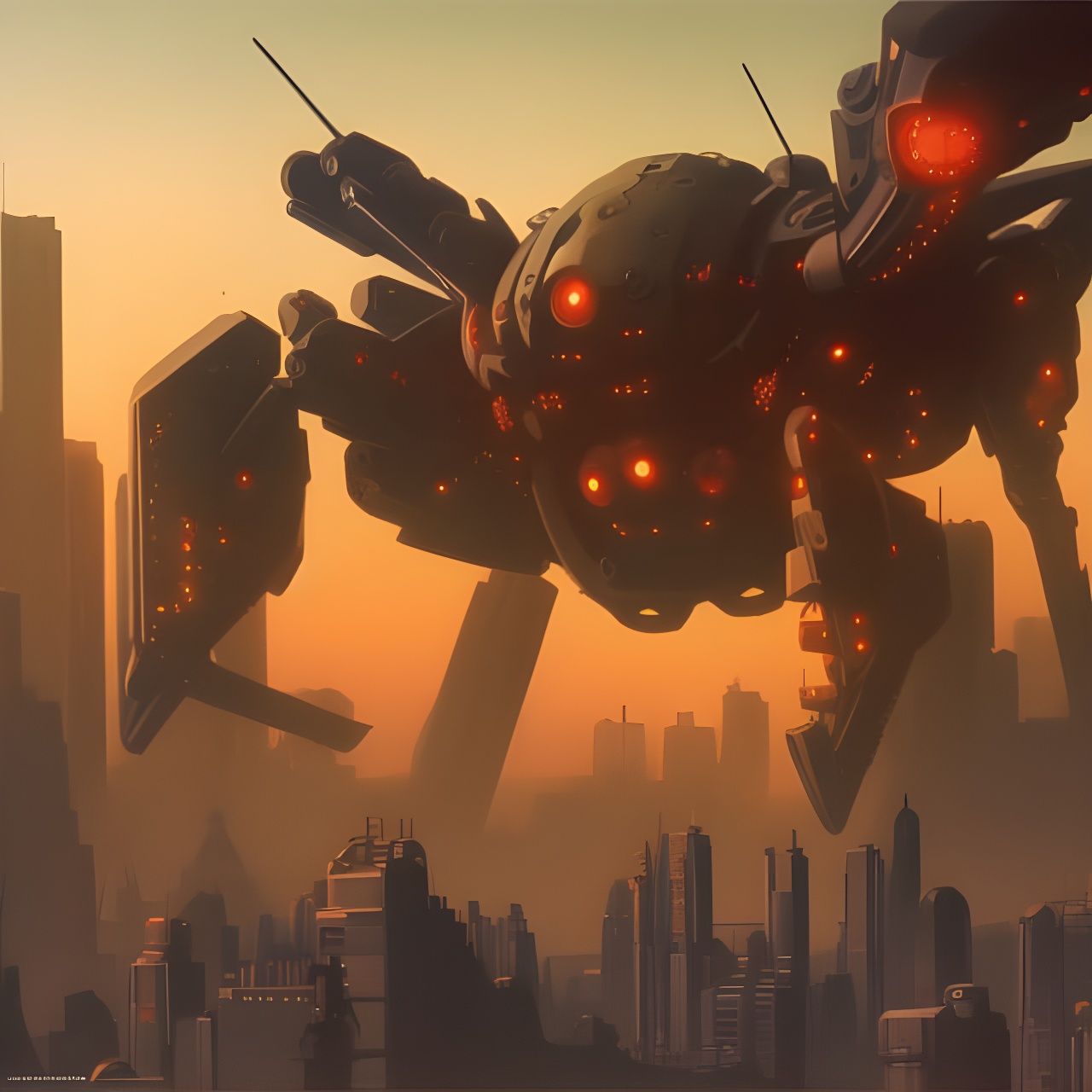 clawed crab war machine over the big city