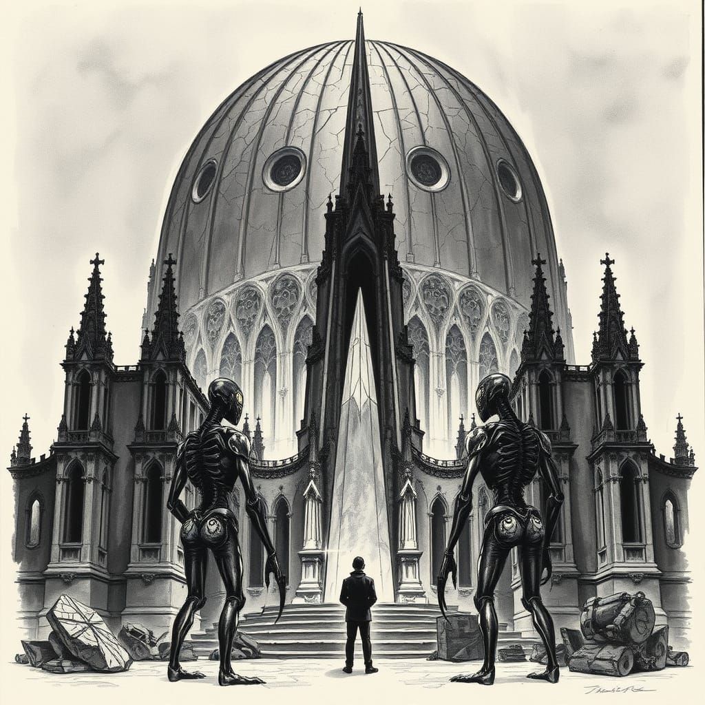 Surreal Gothic Cathedral in Dark, Dreamlike Style