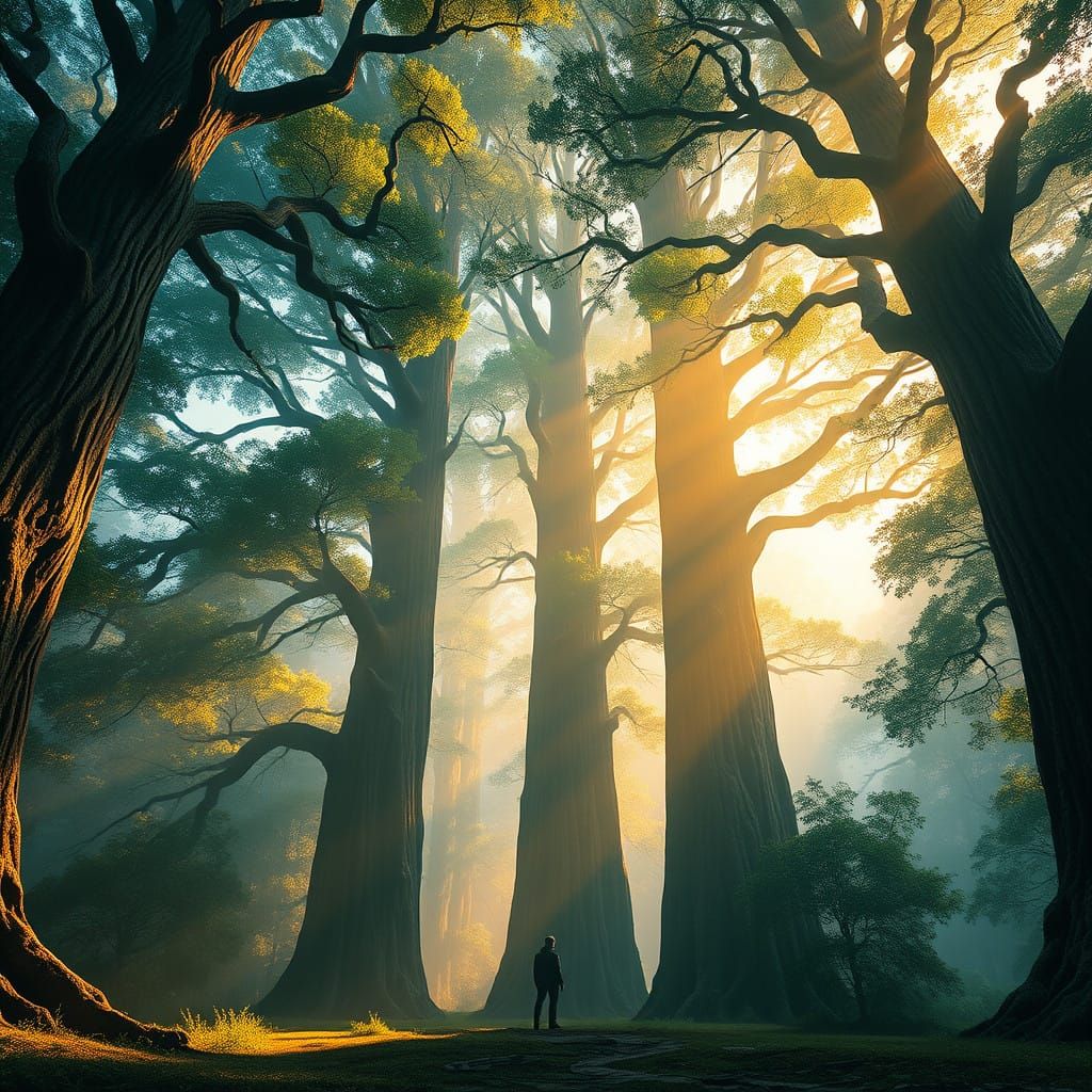 Ancient Forest Giant, Illuminated by Ethereal Light
