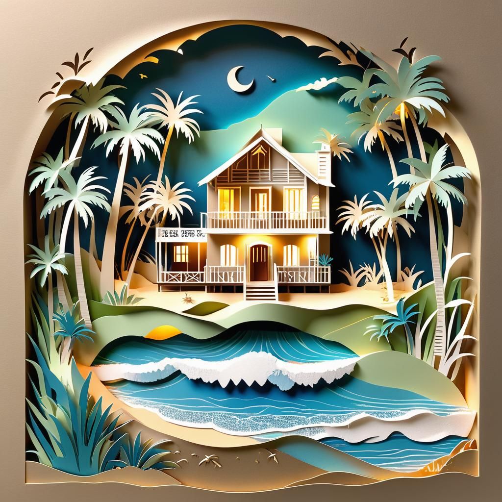 Kirigami House on a Serene Beach