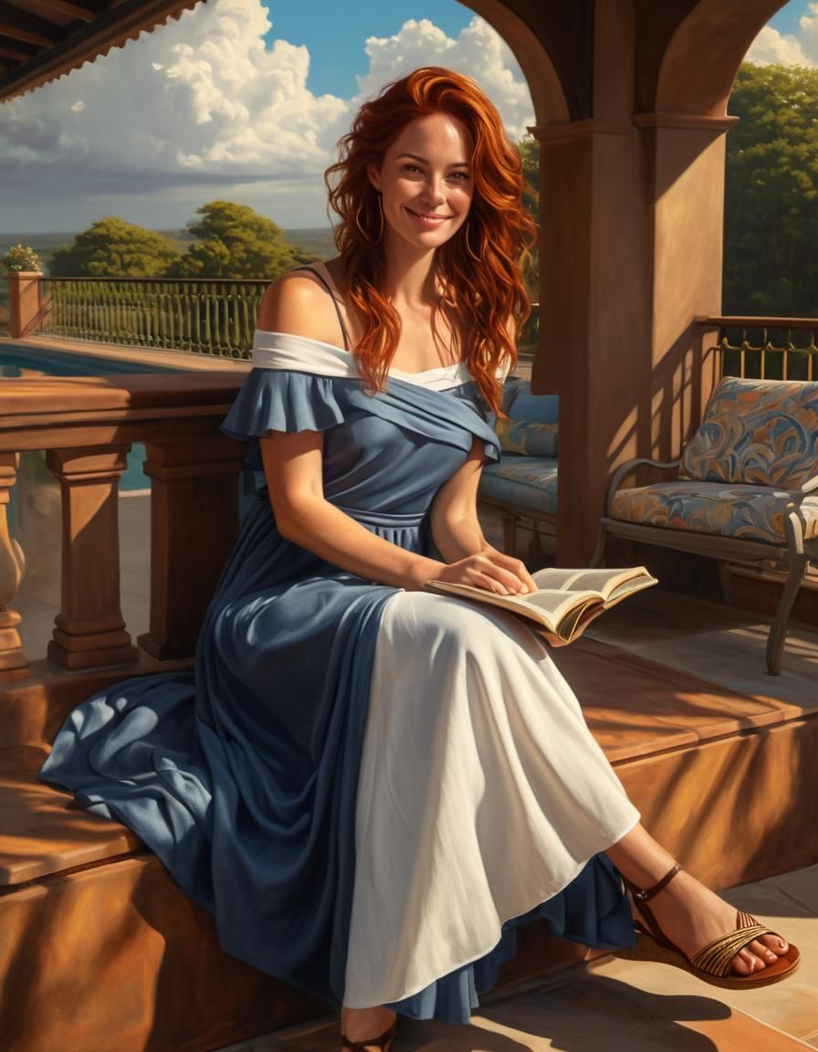 Ethereal Auburn Woman in Chiaroscuro Oil Painting