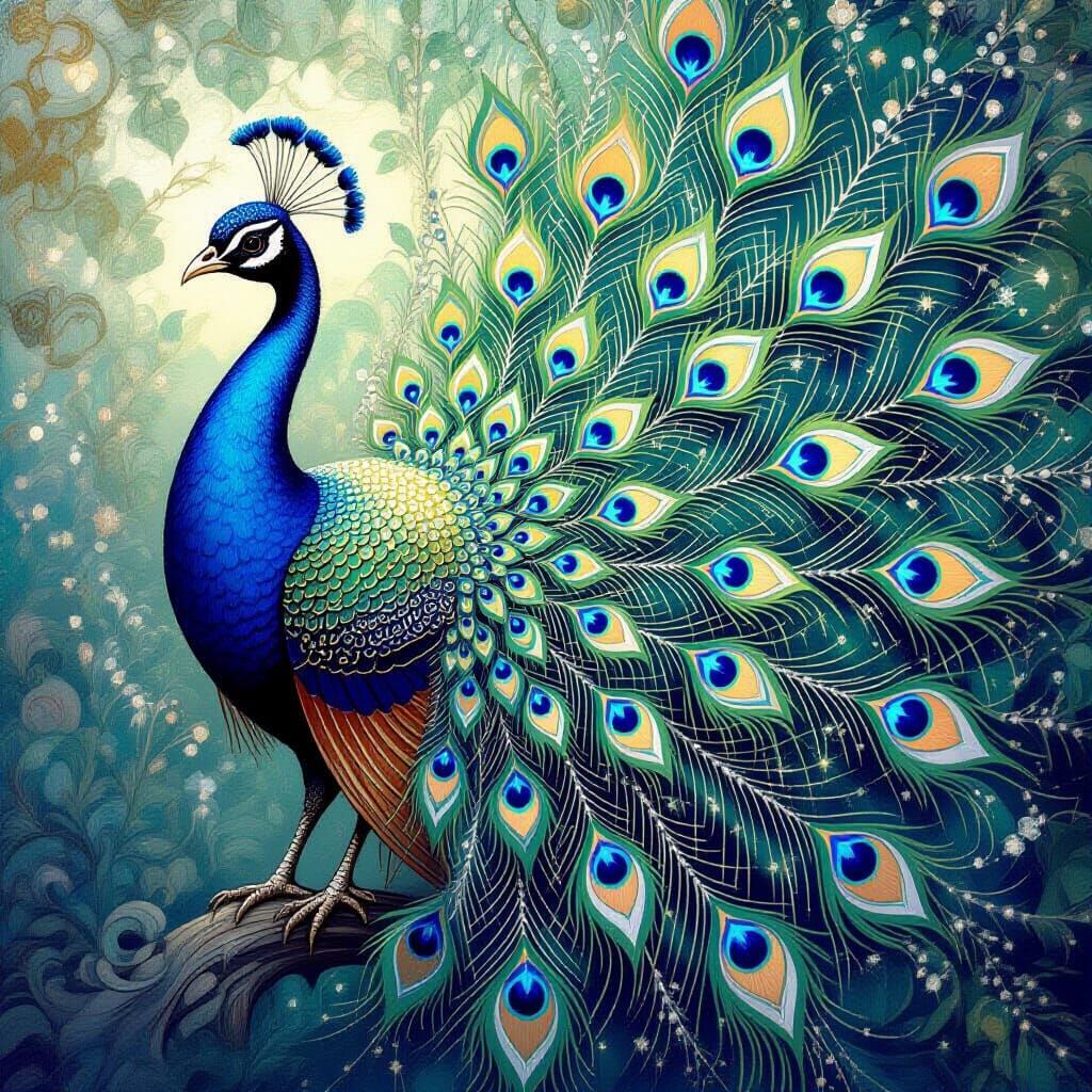 Enchanting Peacock with Sapphire and Emerald Gems