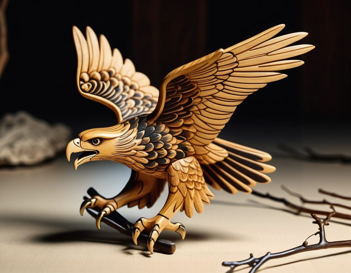 Ukiyo-e Netsuke Eagle Wood Carving