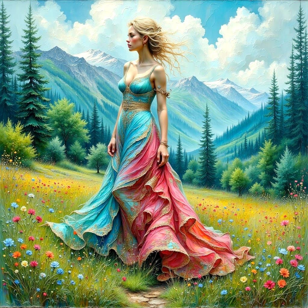 Textured Impasto Painting with Azure and Gold Tones