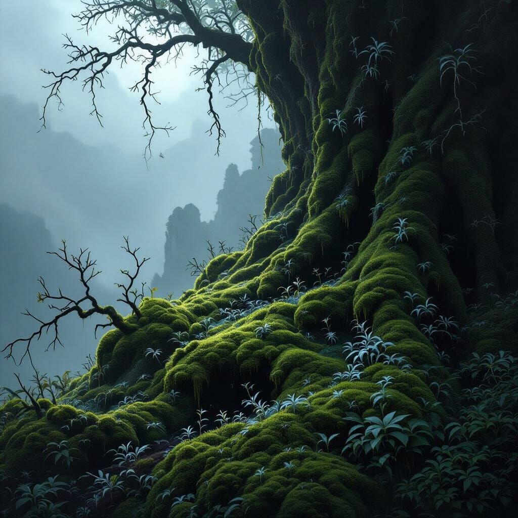 Detailed Shadowlurk Moss in Dark Fantasy Concept Art