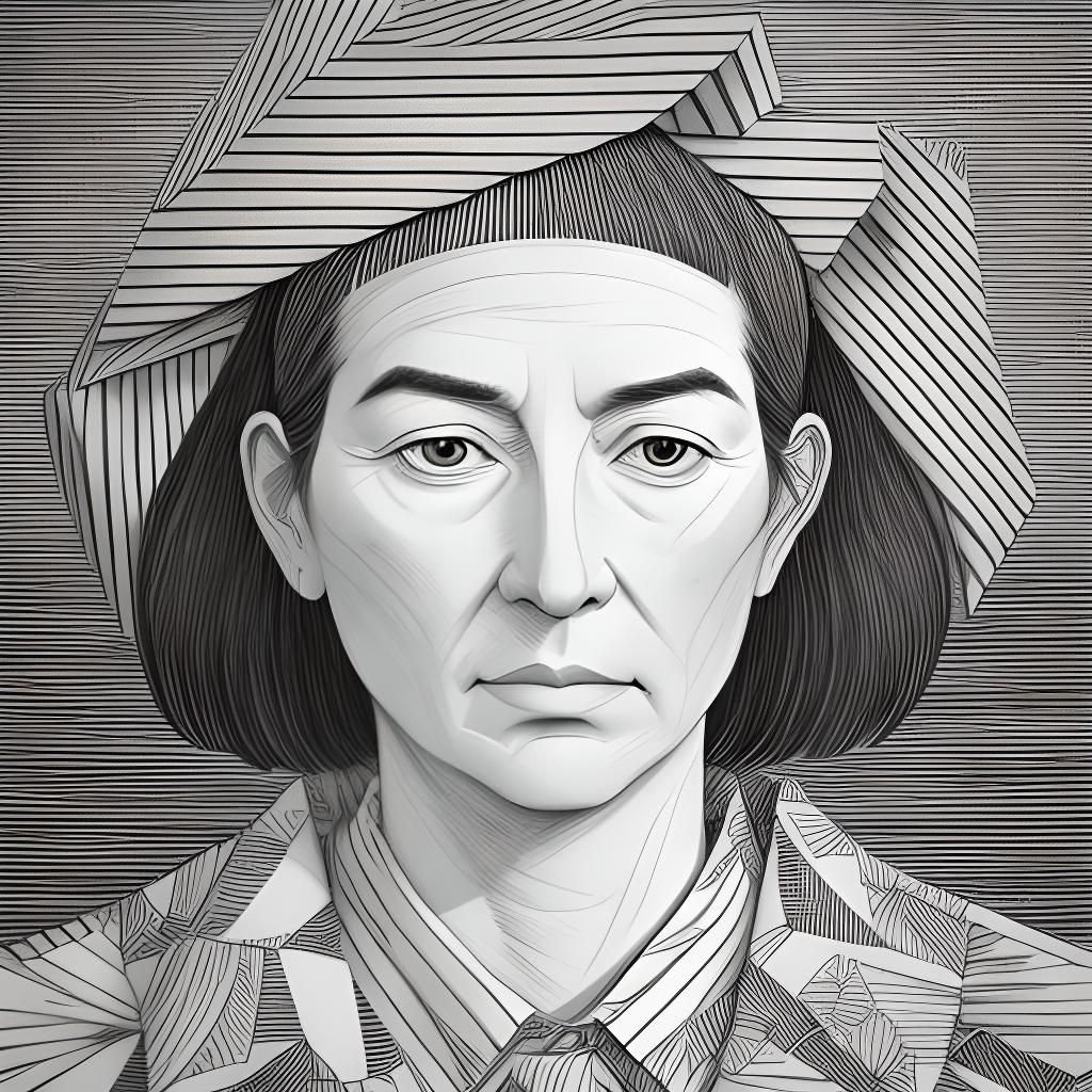 Abstract Portrait in Pen and Ink Papercraft Style