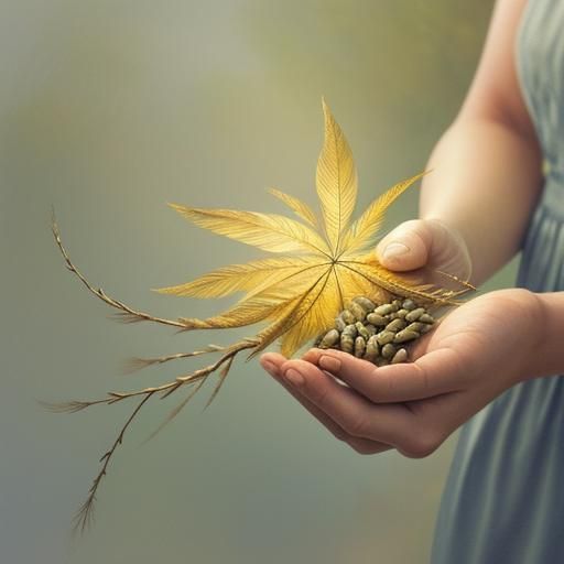 Woman's Hands Cradle Seed Pod in Watercolor