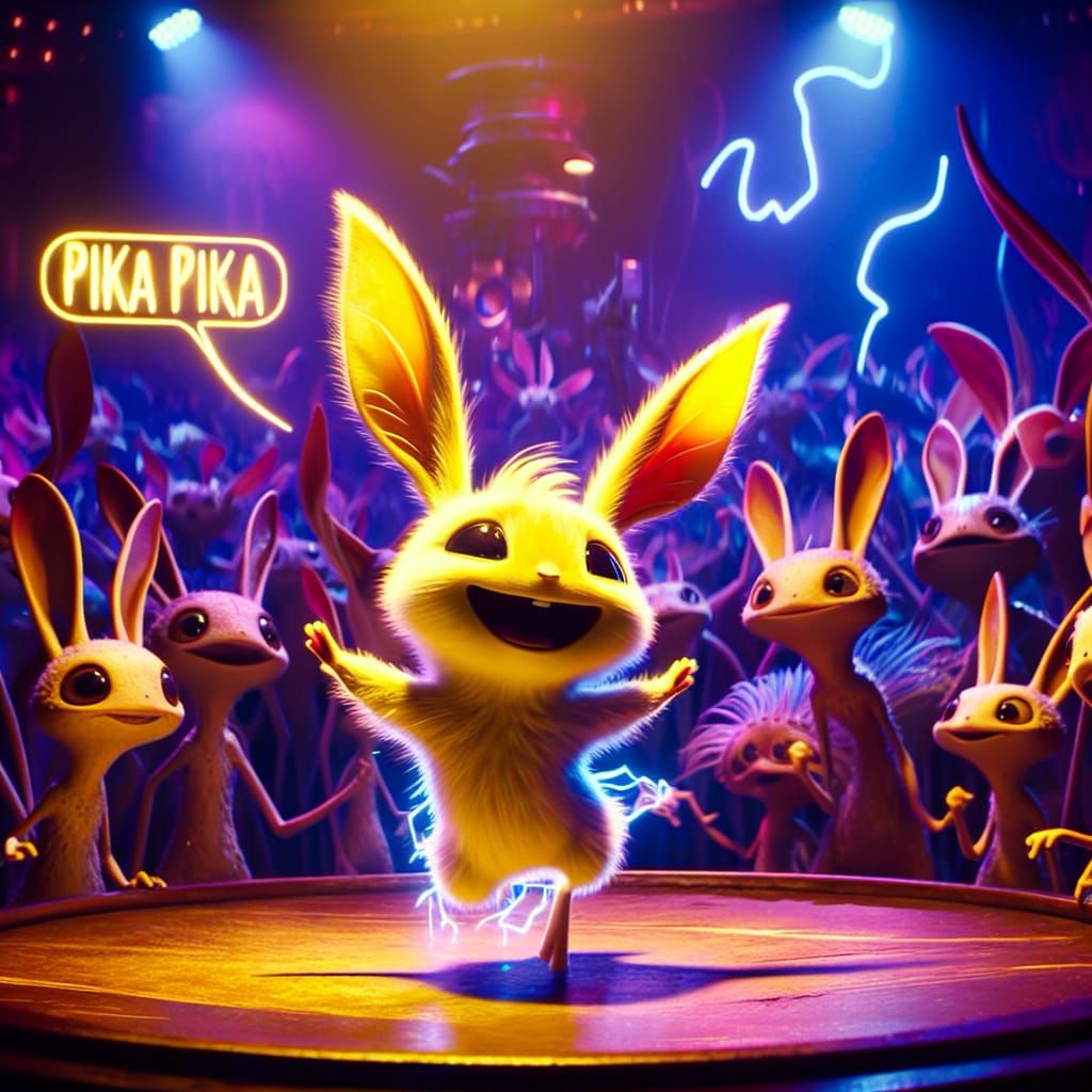 Joyful Electric Creature Dancing in a Vibrant Nightclub