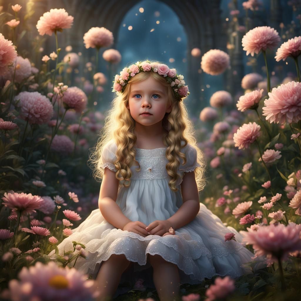 Little Girl in Flower Field: Fantasy Art