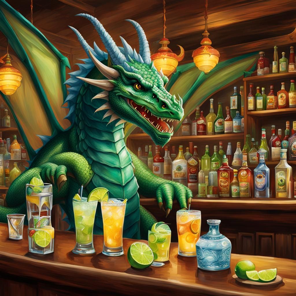 Dragon Bartender Mixing Margaritas