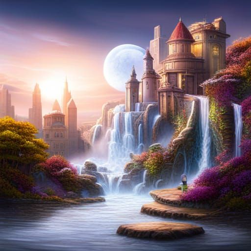 Angel in Snow Globe with Unicorn: Digital Matte Painting