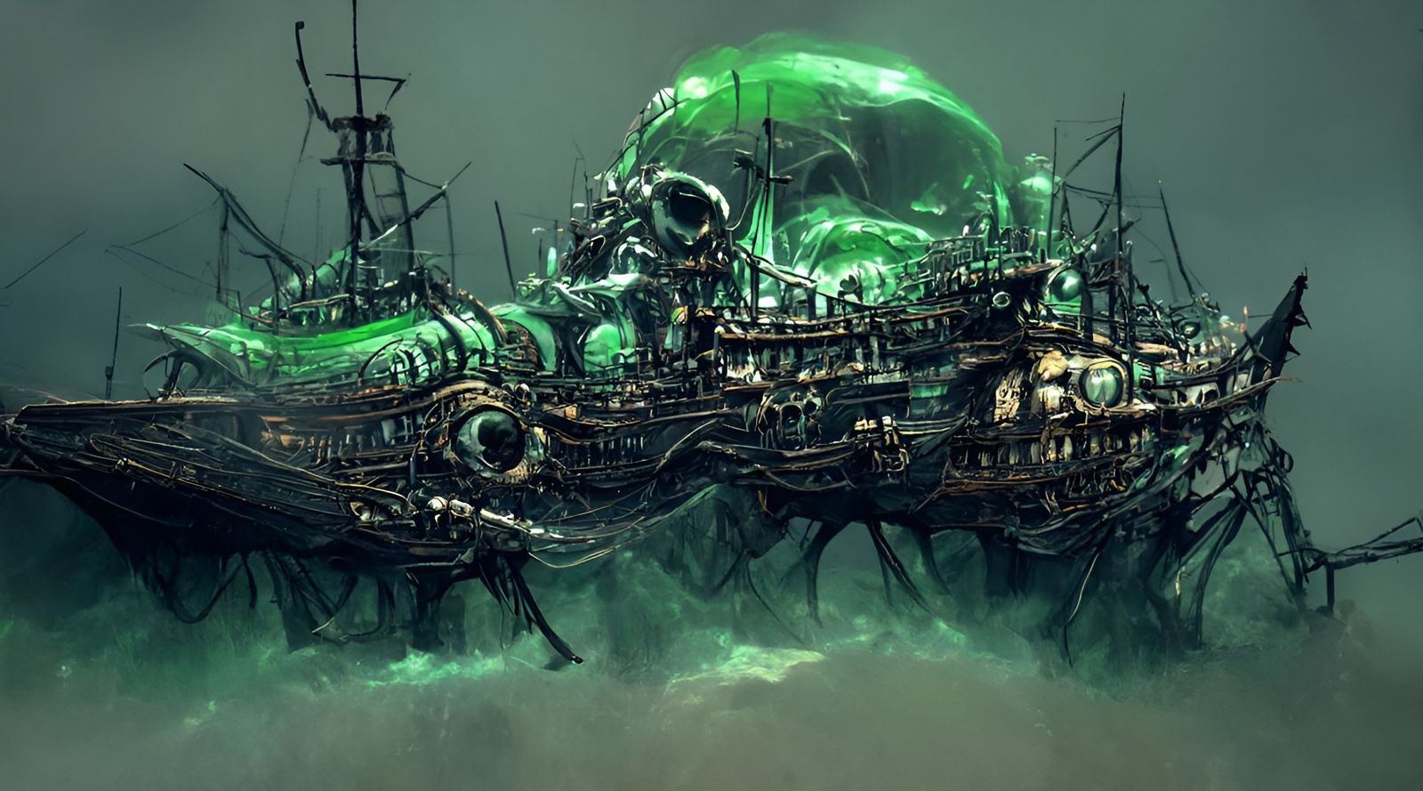 Biomechanical Pirate Ship on Radioactive Ocean
