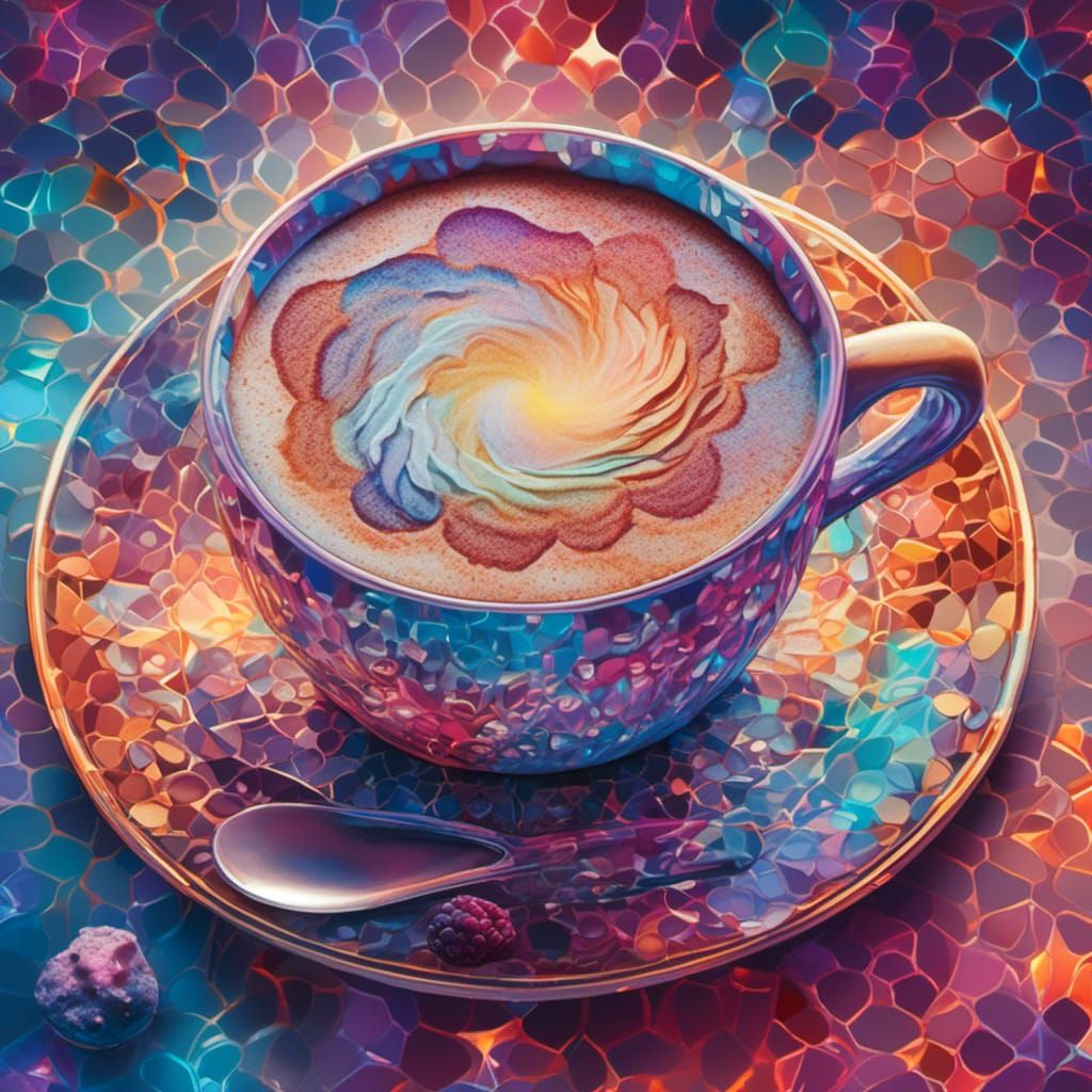 Coffee, Cake, and Cosmic Holographic Illustration