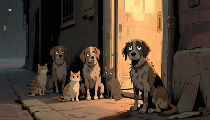 Abandoned Animals Waiting for Kindness in Melancholic Realis...