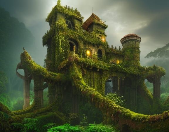 Fantasy Jungle Castle with Moss and Vines